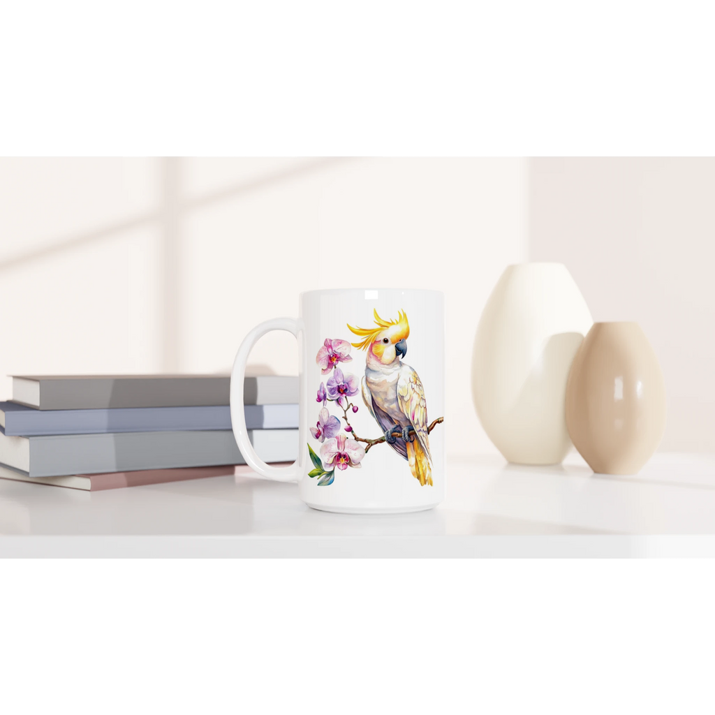 Personalise - Cockatoo, Australian Birds - White 15oz Ceramic Mug Personalised 15oz Mug animal Globally Fulfilled