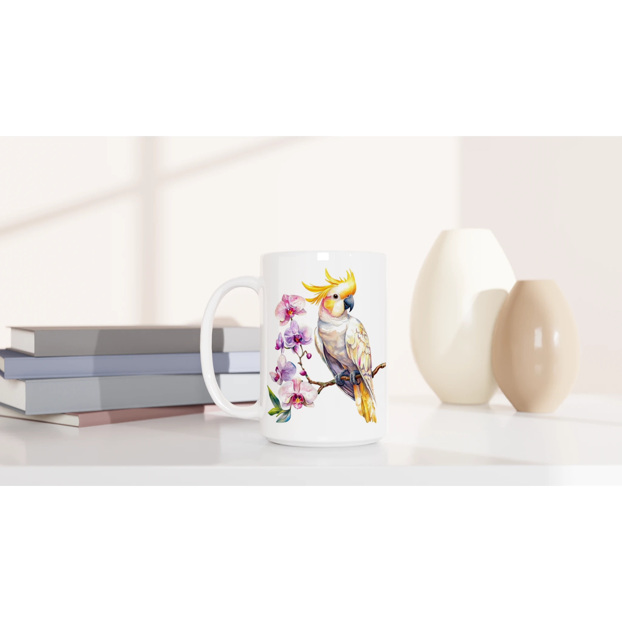 Personalise - Cockatoo, Australian Birds - White 15oz Ceramic Mug Personalised 15oz Mug animal Globally Fulfilled