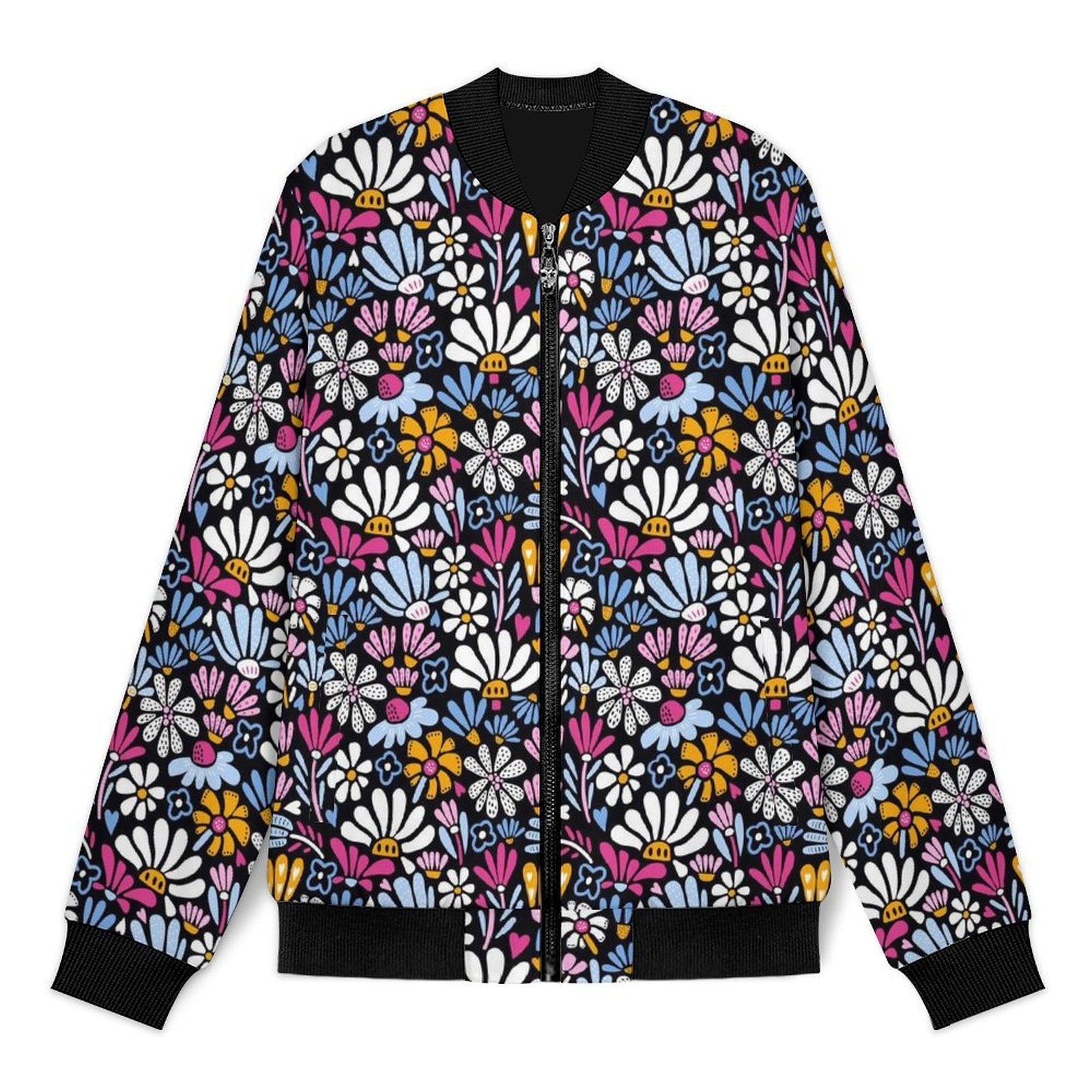 Graphic Floral Men's Casual Zip‑Up Bomber Jacket