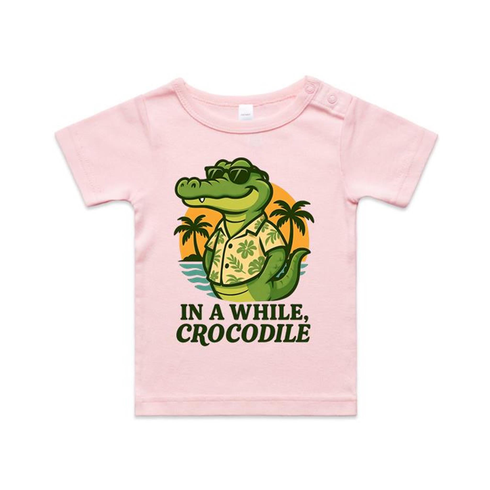 In A While, Crocodile - AS Colour Baby T-shirt Pink Baby T-shirt animal Printed In Australia