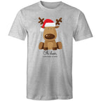 Oh Deer, Christmas Is Here, Reindeer - Mens T-Shirt Grey Marle Mens Christmas T-shirt Christmas Printed In Australia