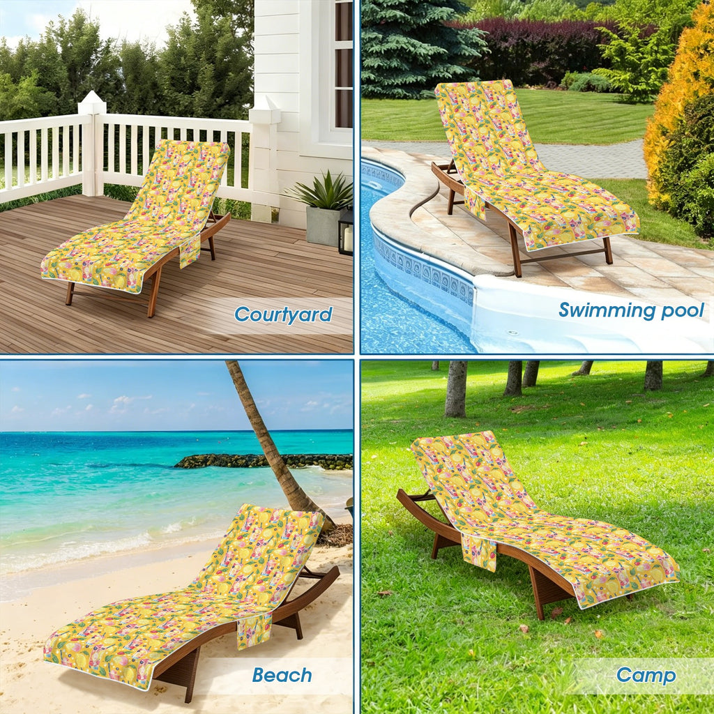 Tropical Fruit Drink Beach Chair Towel Cover with Side Pockets
