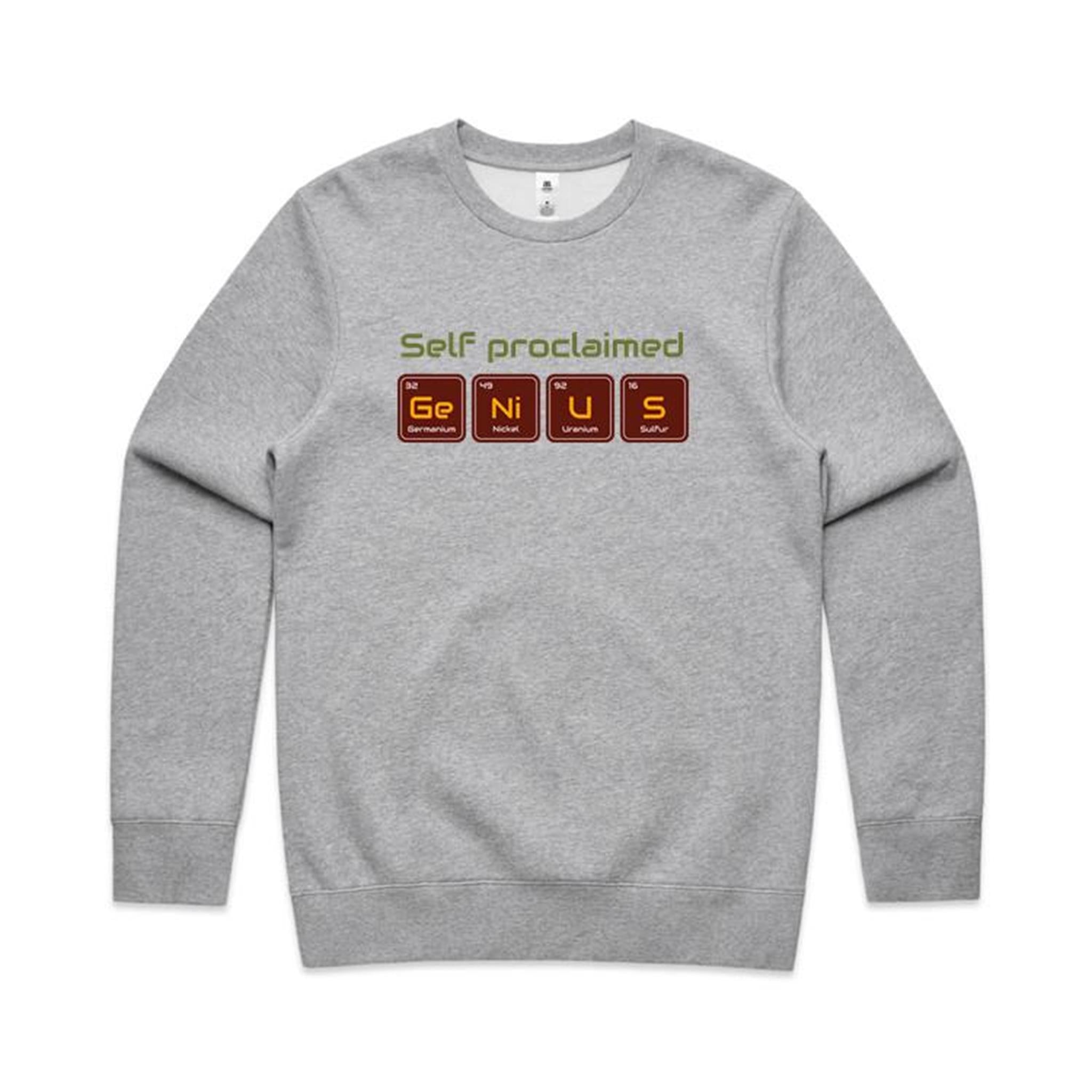 Self Proclaimed Genius, Periodic Table - AS Colour Stencil Crew Grey Marle Sweatshirt Printed In Australia Science