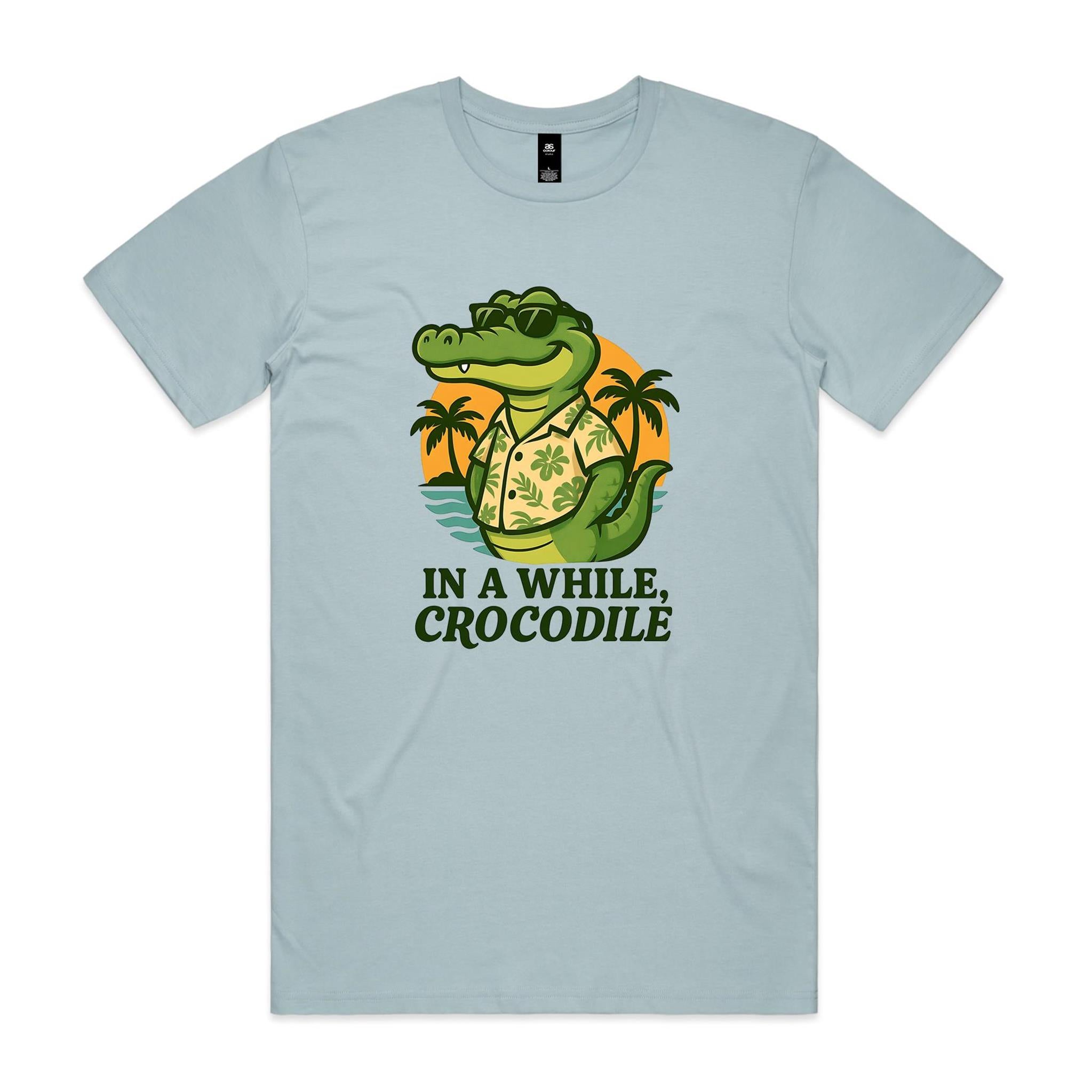 In A While, Crocodile - Men's AS Colour T-shirt Pale Blue Mens T-shirt animal Printed In Australia