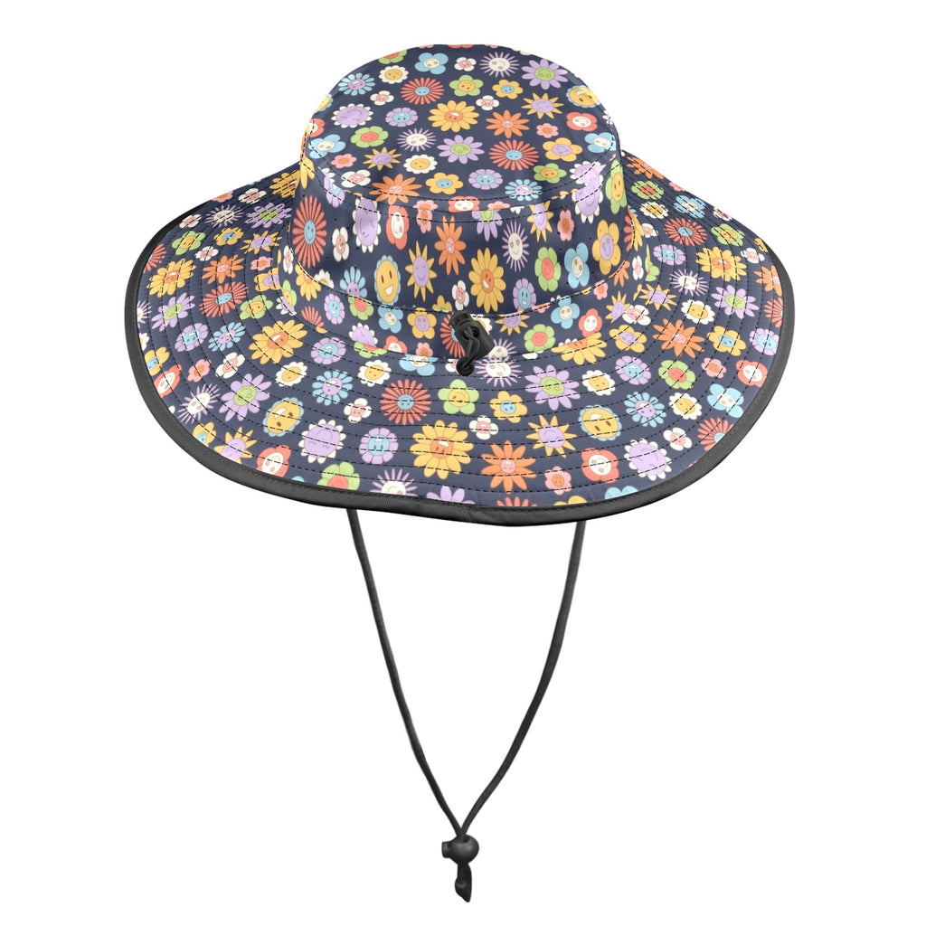 Groovy Flowers Wide Brim Bucket Hat Wide Brim Bucket Hat Plants Printed Offshore Retro