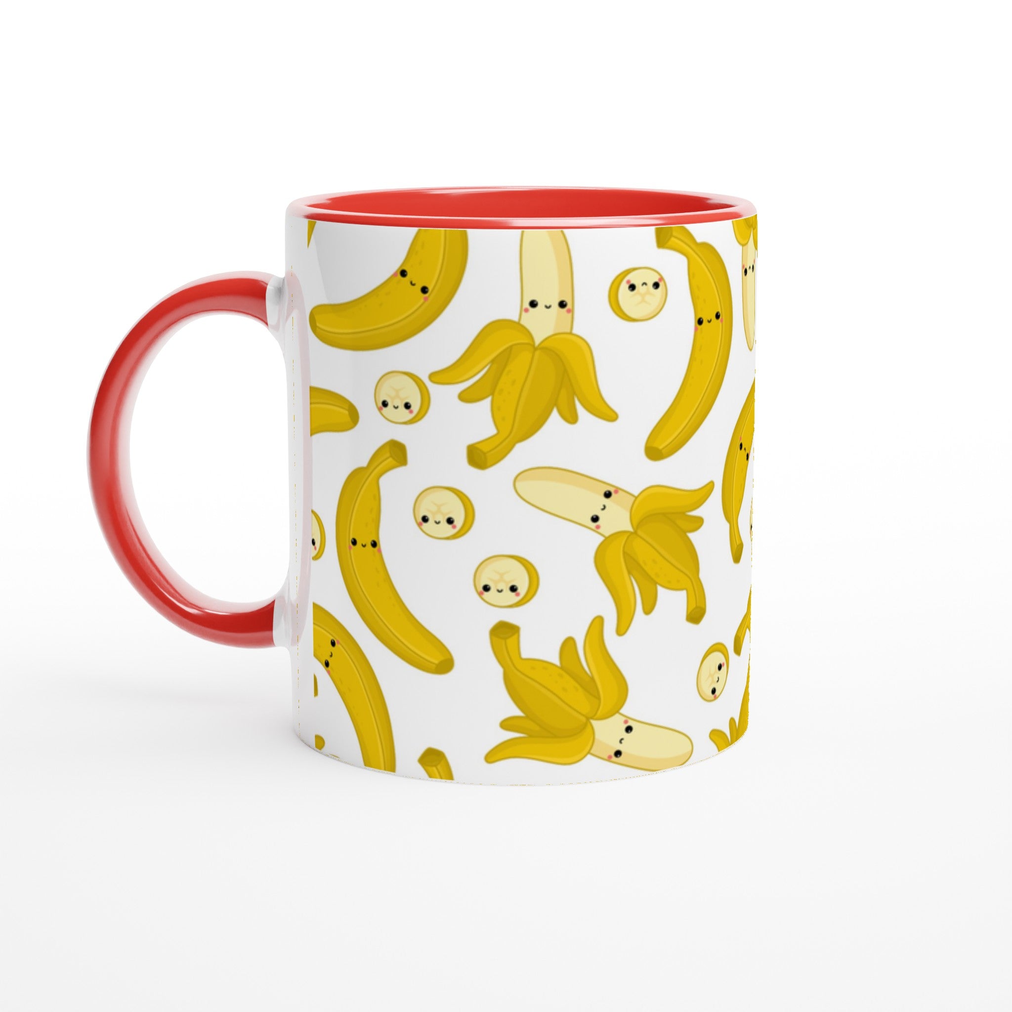 Happy Bananas - White 11oz Ceramic Mug with Colour Inside Ceramic Red Colour 11oz Mug food Globally Fulfilled