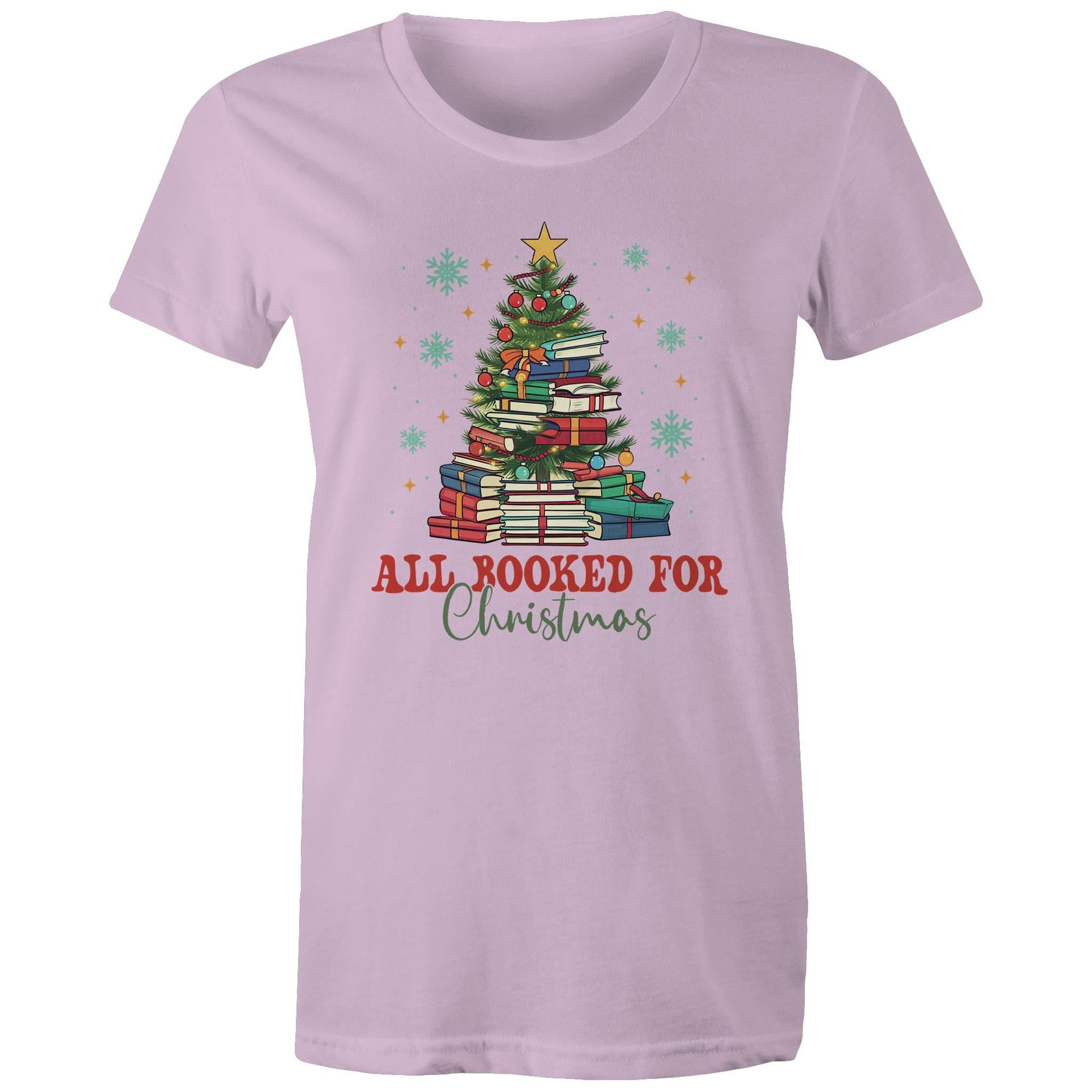 All Booked For Christmas - Womens T-shirt Lavender Womens Christmas T-shirt Christmas Printed In Australia