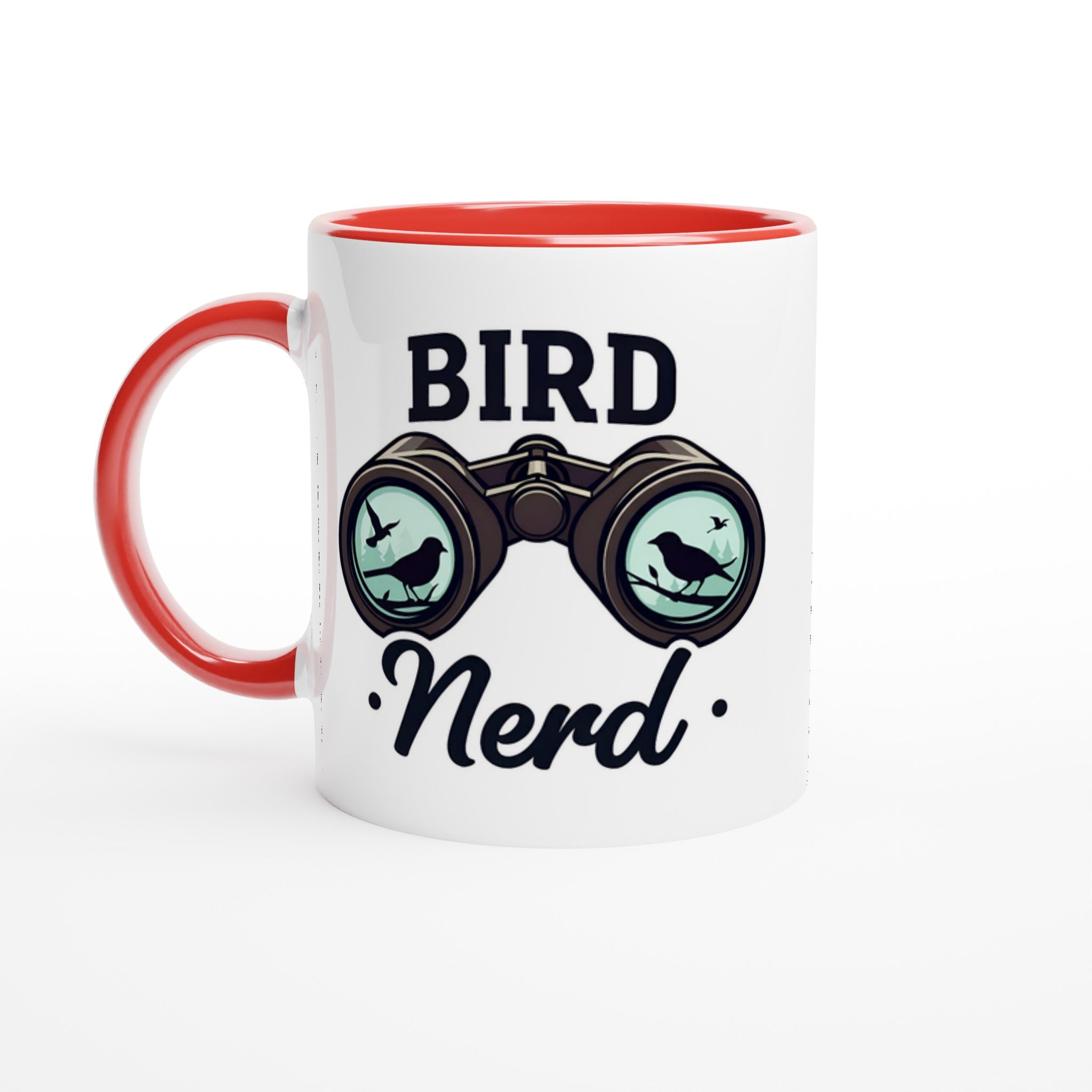Bird Nerd - White 11oz Ceramic Mug with Colour Inside Ceramic Red Colour 11oz Mug animal Globally Fulfilled