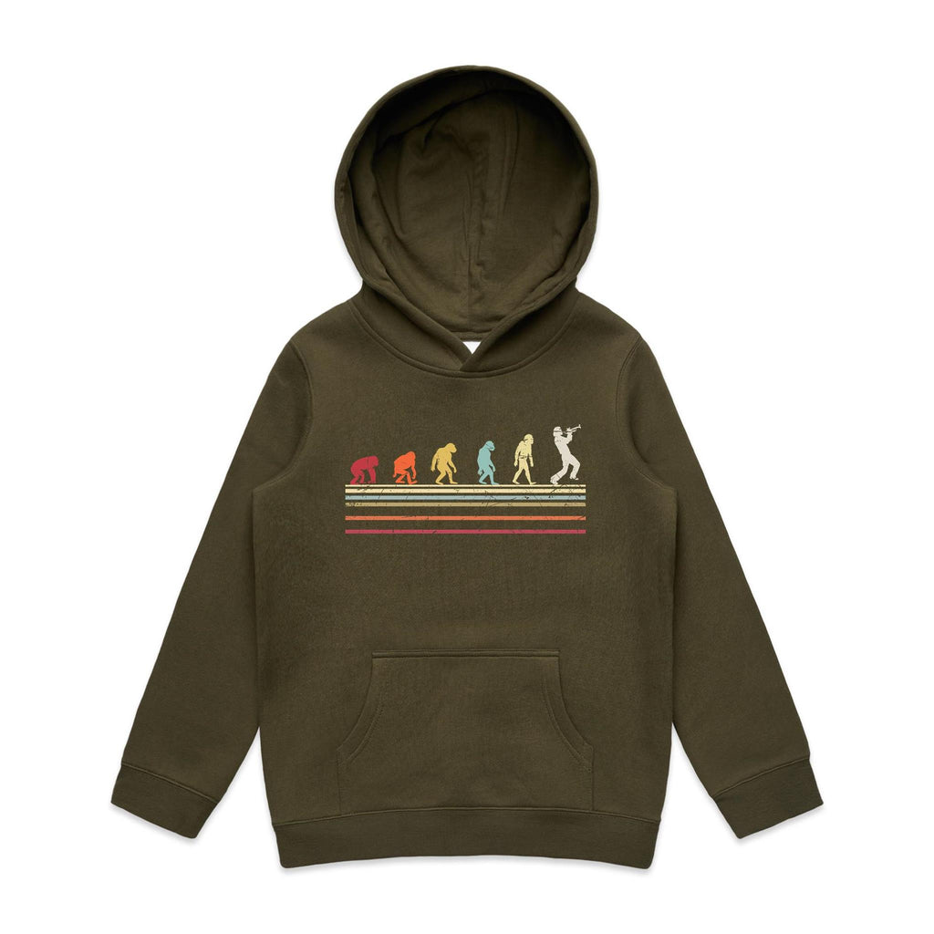 Trumpet Player Evolution - Kids Hoodie Army Kids Hoodie Music Printed In Australia