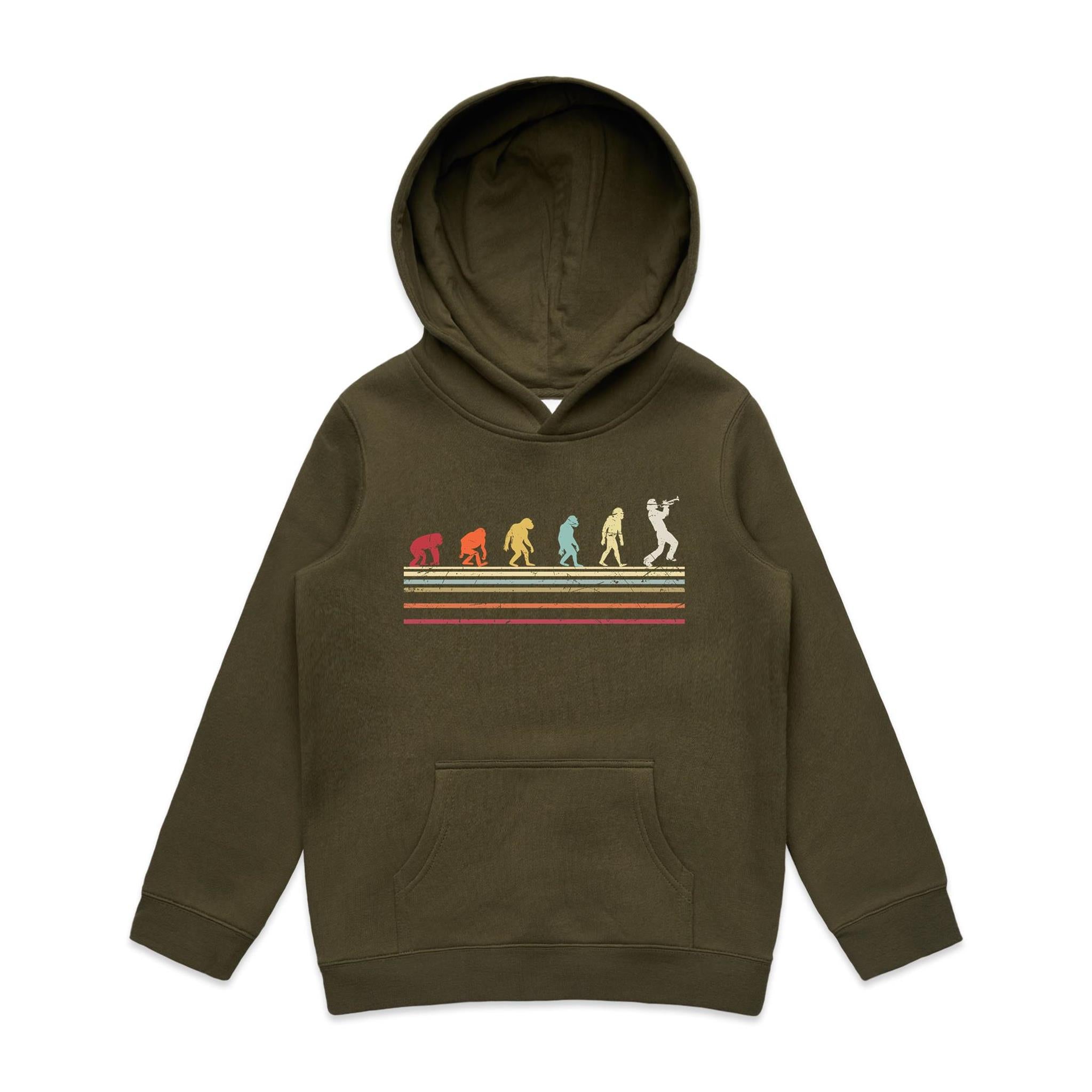 Trumpet Player Evolution - Kids Hoodie Army Kids Hoodie Music Printed In Australia