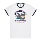 Purrfect Is Overrated, Cat - Staple Ringer Tee White Navy Ringer T-Shirt animal Printed In Australia