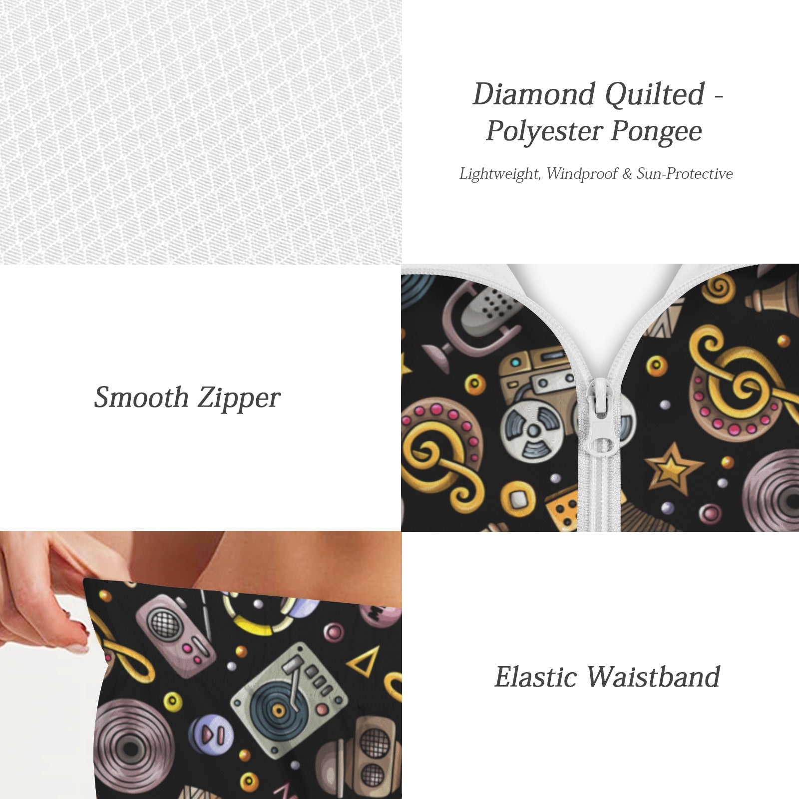 Retro Music Mix Women's Windbreaker Short Set Women's Windbreaker Short Set Music Printed Offshore Retro