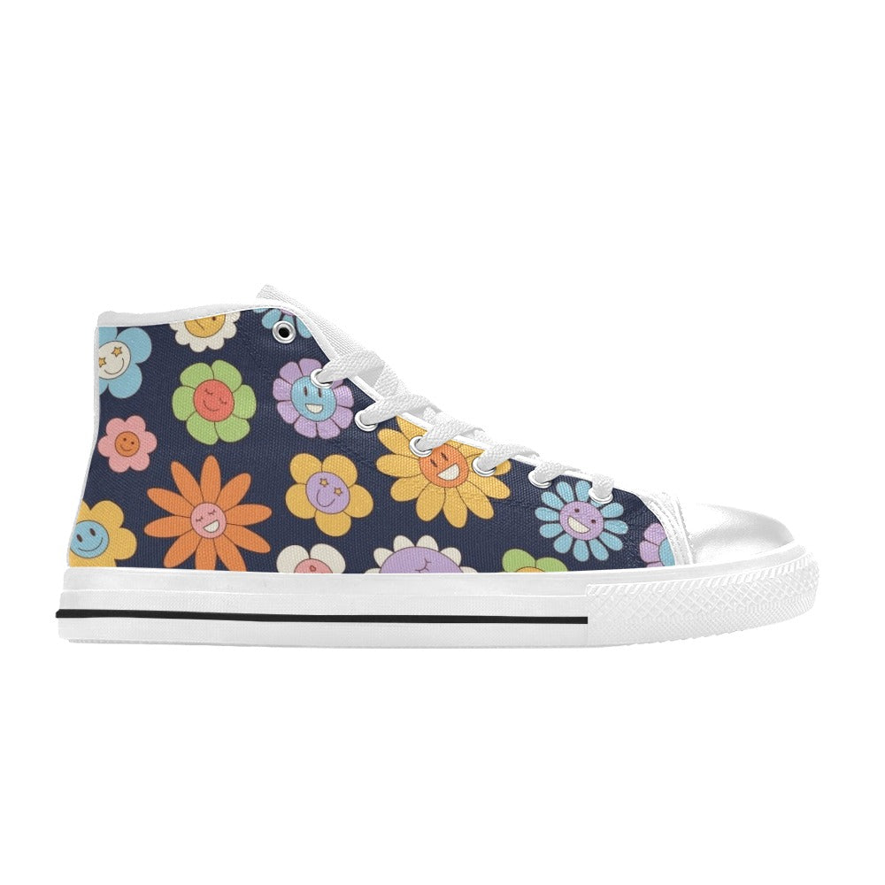 Groovy Flowers Men's High Top Canvas Shoes Men's Classic High Top Canvas Shoes Plants Printed Offshore Retro