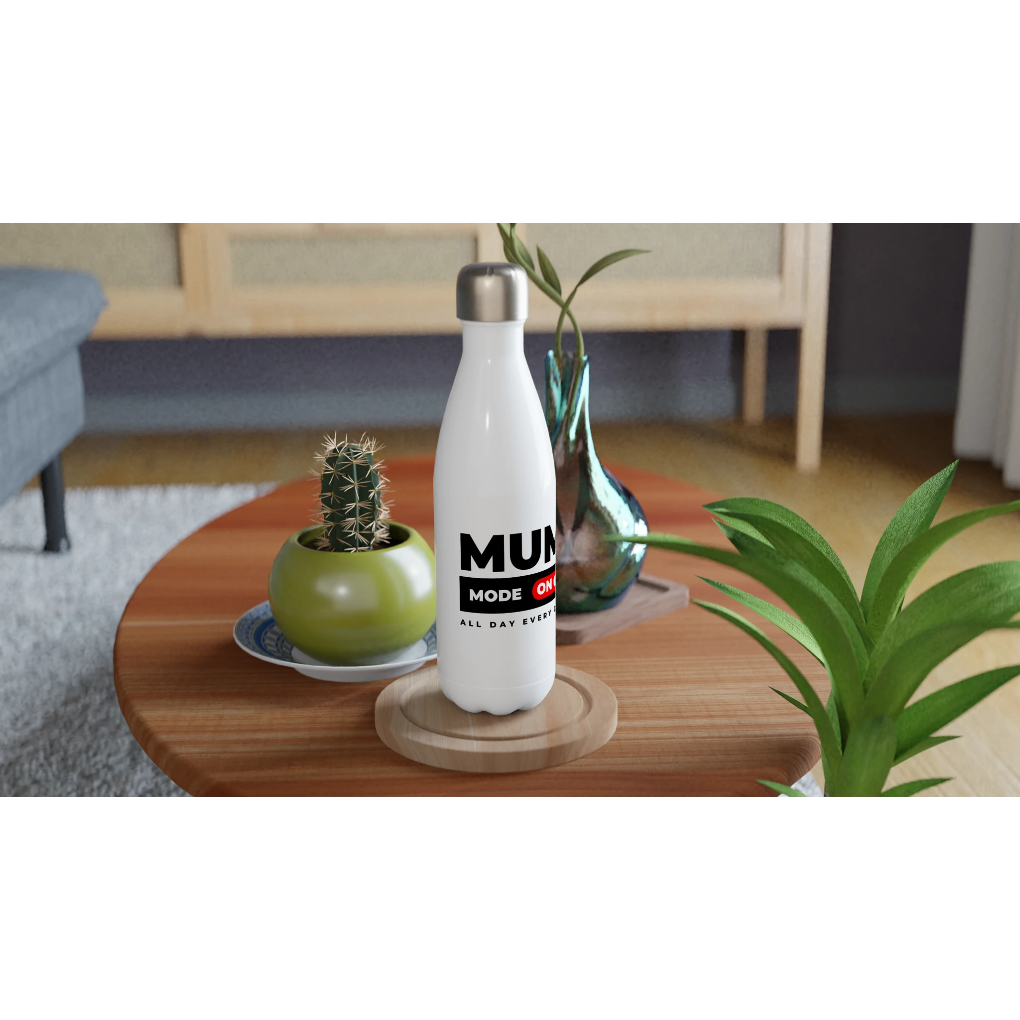 Mum Mode On - White 17oz Stainless Steel Water Bottle White Water Bottle Globally Fulfilled