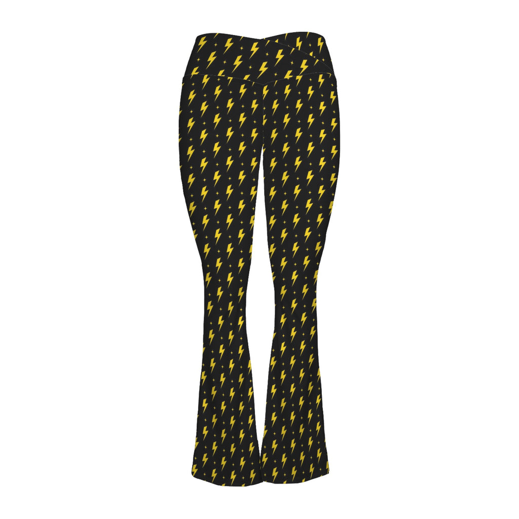 Yellow Lightning High Waist Crossover Tummy Control Flare Leggings High Waist Flare Leggings comic Printed Offshore