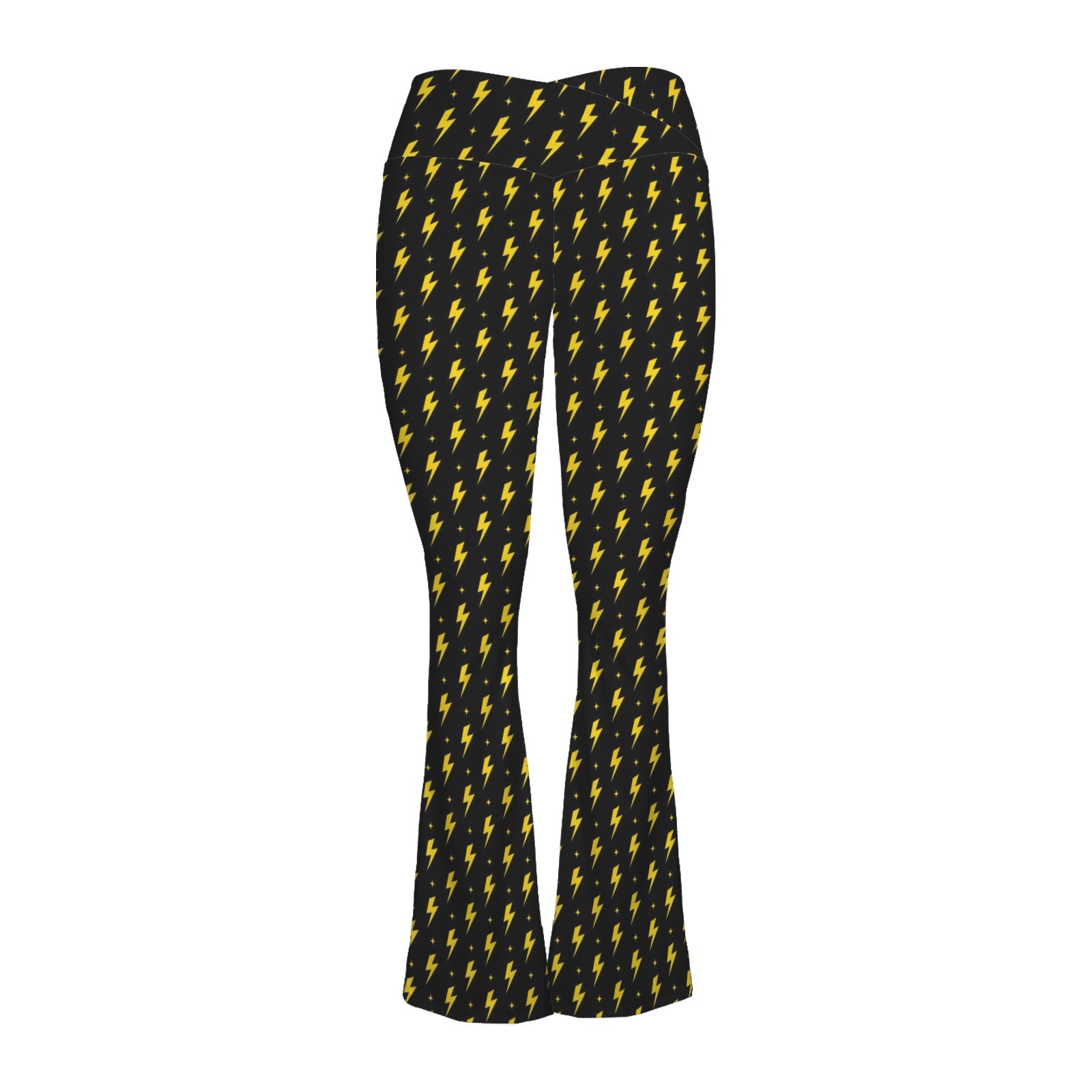 Yellow Lightning High Waist Crossover Tummy Control Flare Leggings High Waist Flare Leggings comic Printed Offshore