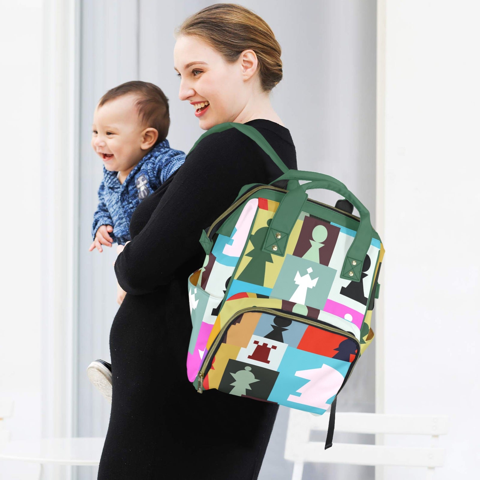 Colourful Chess - Multi-Function Backpack, Nappy / Diaper Bag