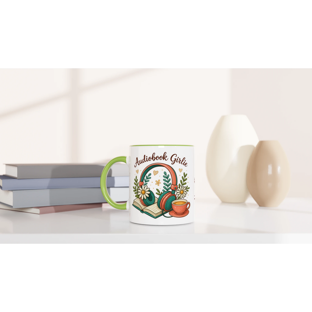 Personalised - Audiobook Girlie - White 11oz Ceramic Mug with Colour Inside Personalised 11oz Mug customise Globally Fulfilled personalise Reading