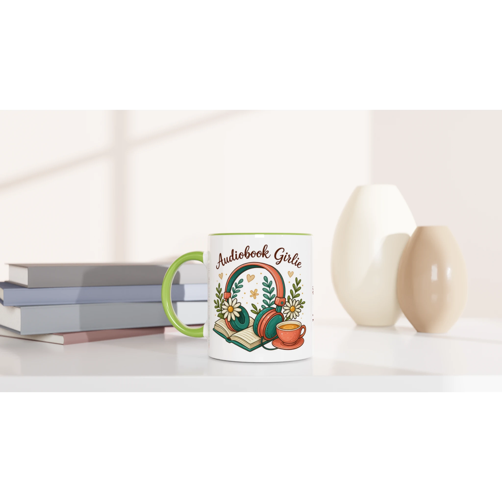 Personalised - Audiobook Girlie - White 11oz Ceramic Mug with Colour Inside Personalised 11oz Mug customise Globally Fulfilled personalise Reading