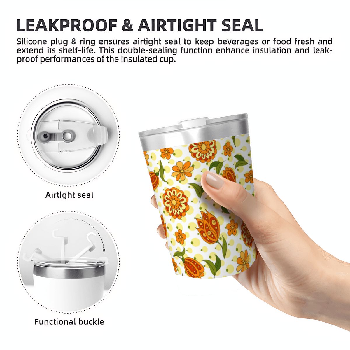 Graphic Floral Small Stainless Steel Travel Mug Cup 12oz/350ml Small Travel Mug Plants Printed Offshore