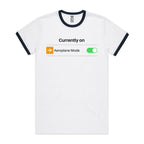 Currently On Aeroplane Mode - Staple Ringer Tee White Navy Ringer T-Shirt Printed In Australia Tech