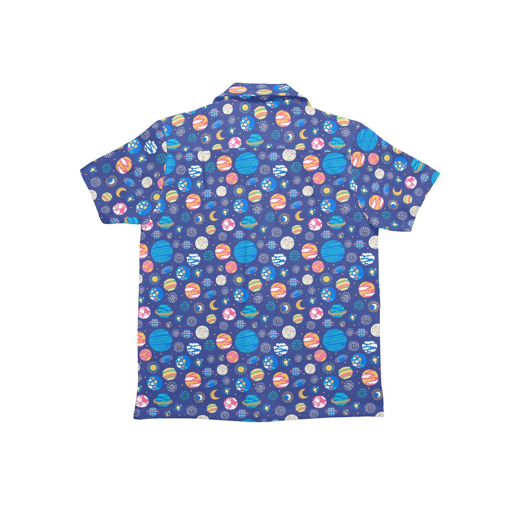 Planets On Blue Junior Kids Hawaiian Shirt