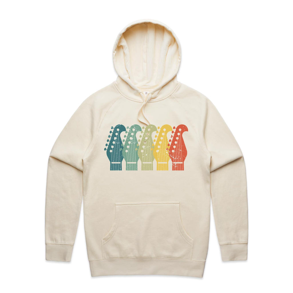 Vintage Guitar Headstock - Mens Hoodie Ecru Mens Hoodie Music Printed In Australia