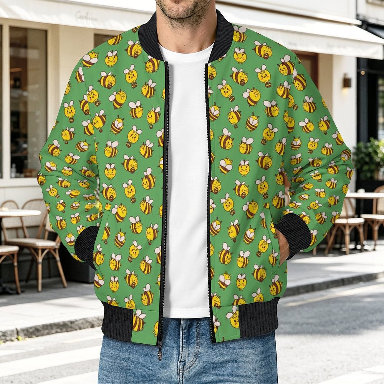 Busy Bees Men's Casual Zip‑Up Bomber Jacket