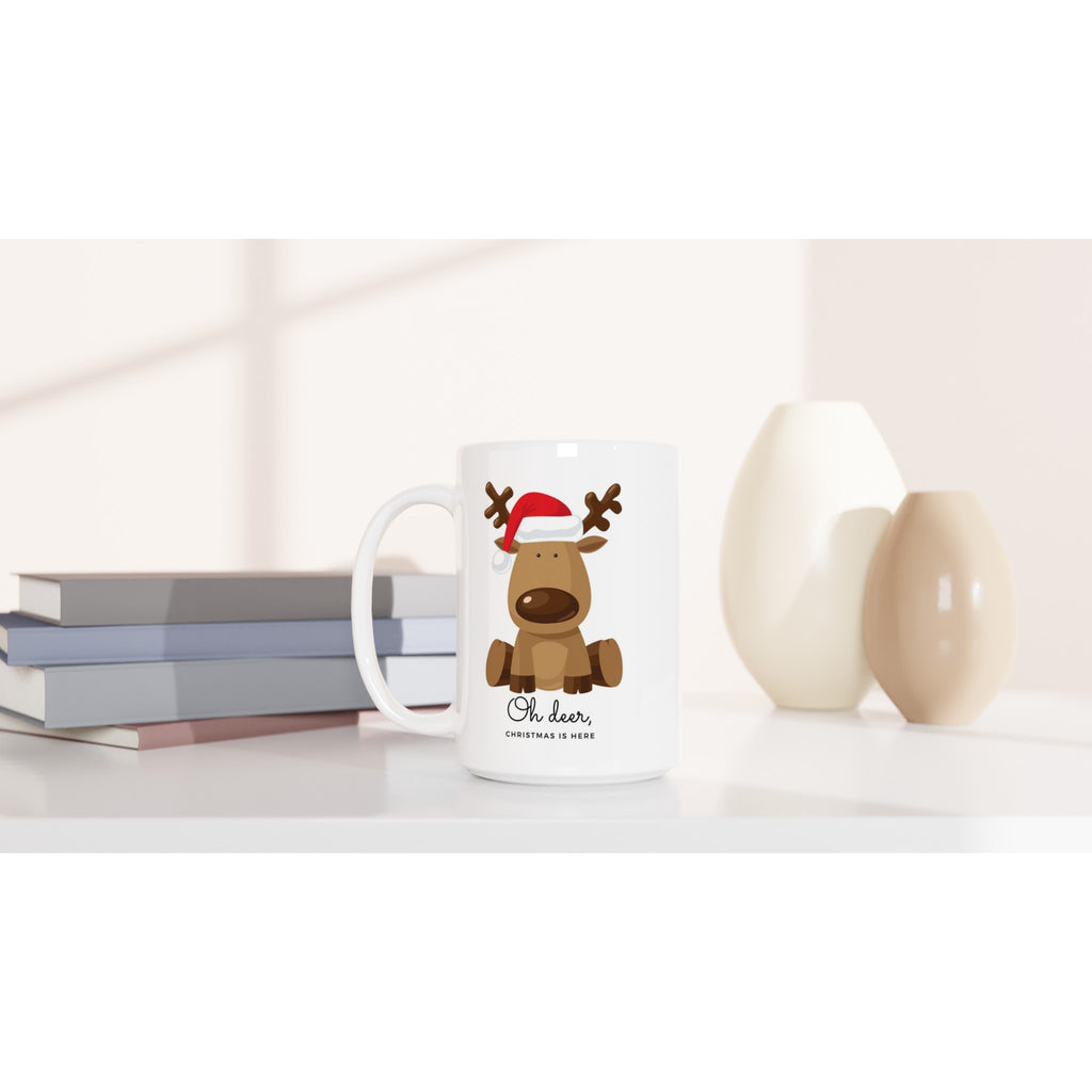 Oh Deer, Christmas Is Here - White 15oz Ceramic Mug Christmas 15oz Mug Christmas Globally Fulfilled