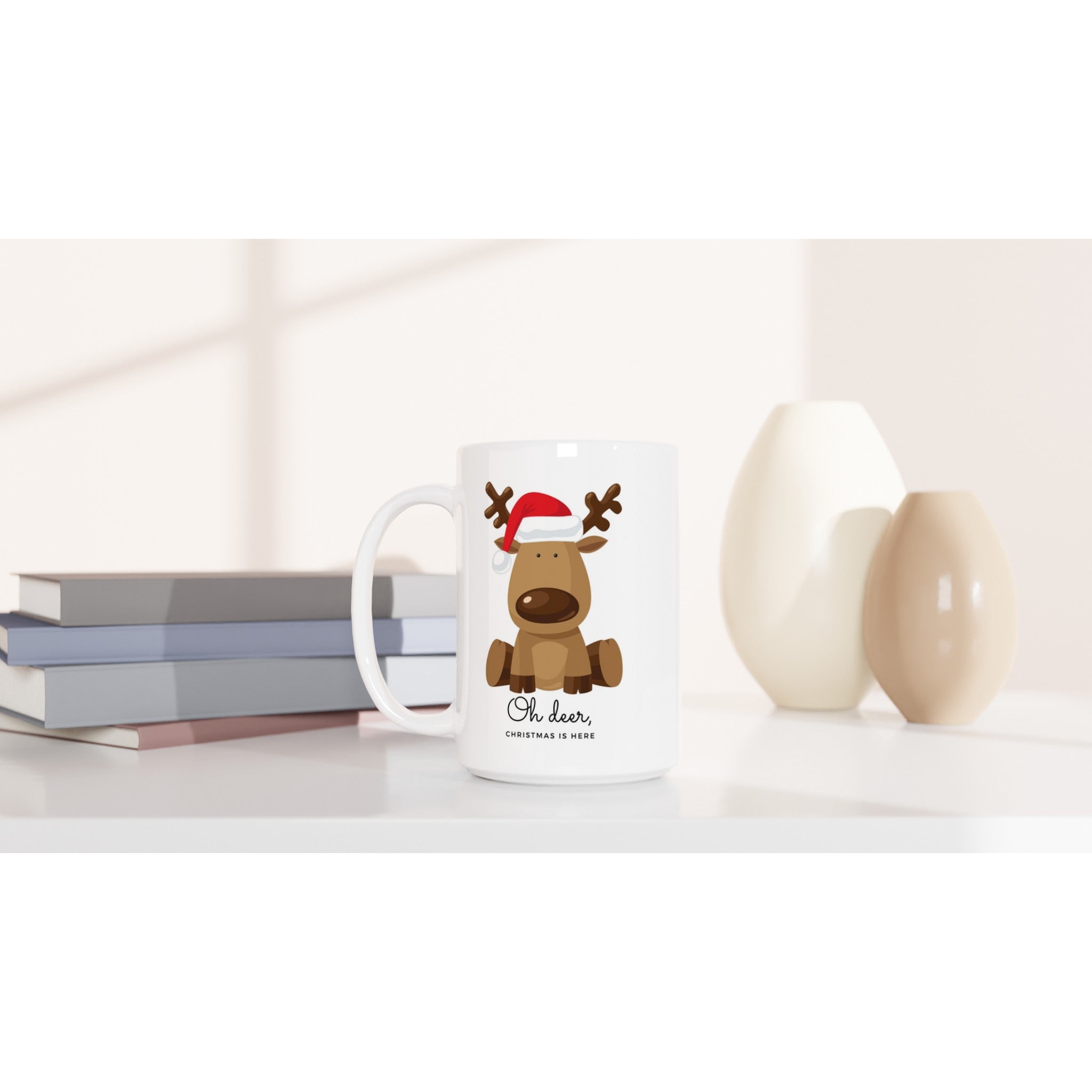 Oh Deer, Christmas Is Here - White 15oz Ceramic Mug Christmas 15oz Mug Christmas Globally Fulfilled