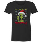 Just Waiting For Christmas, Alien - Womens T-shirt Black Womens Christmas T-shirt Christmas Printed In Australia