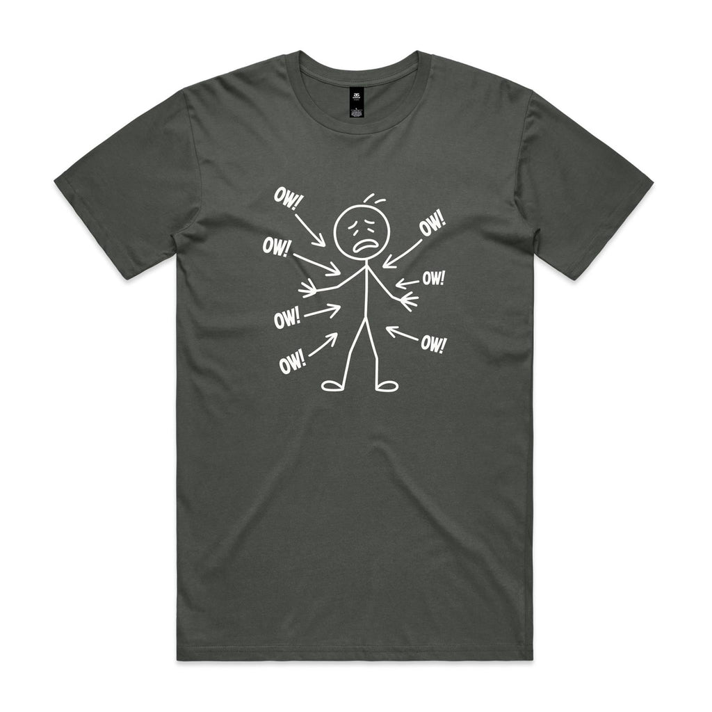 Ow! Everything Hurts Stick Figure Men's AS Colour T-shirt Charcoal Mens T-shirt Printed In Australia
