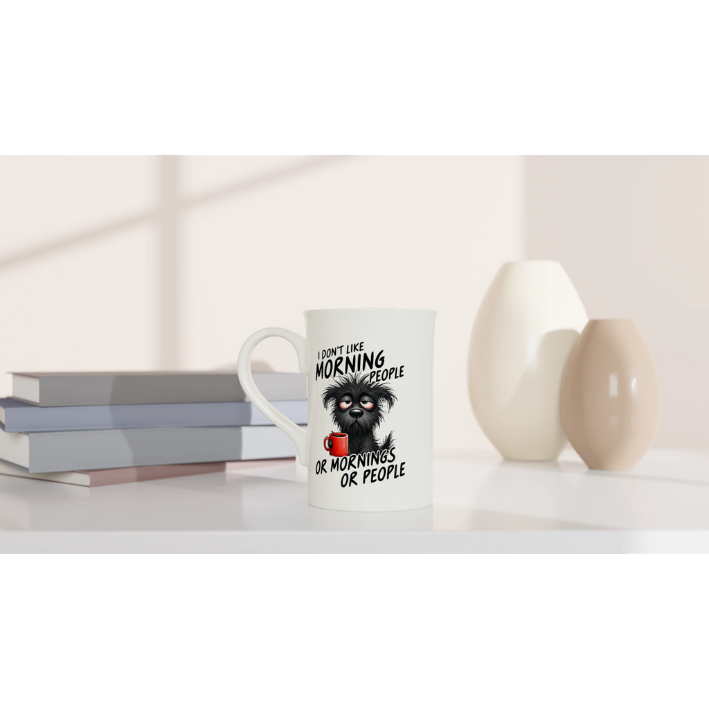 I Don't Like Morning People, Dog - White 10oz Porcelain Slim Mug Porcelain Mug animal Globally Fulfilled