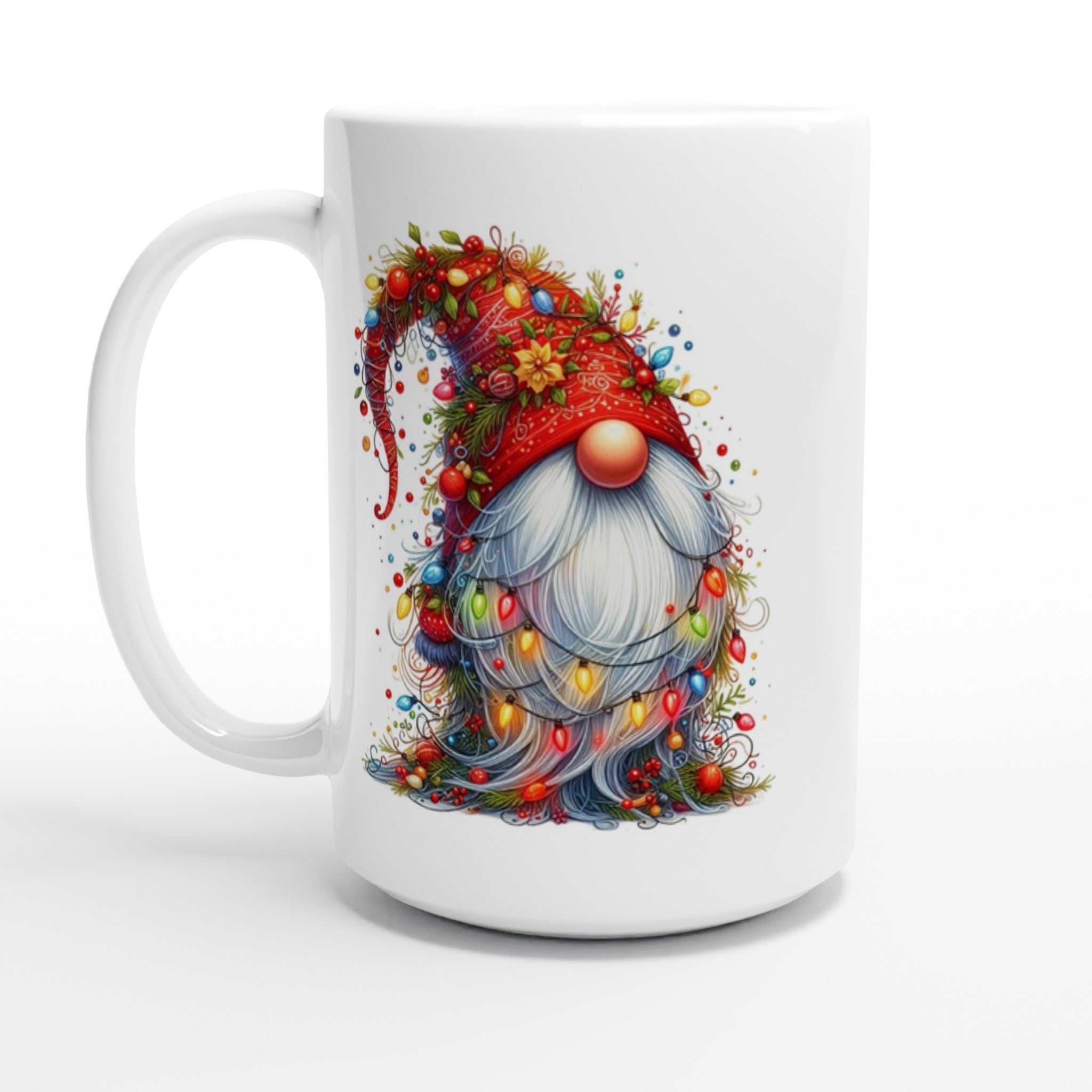 Christmas Gnome Wrapped In Lights - White 15oz Ceramic Mug Default Title Christmas 15oz Mug Christmas Globally Fulfilled