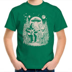 Alien And Bigfoot Playing Guitar - Kids Youth T-shirt Kelly Green Kids Youth T-shirt Music Printed In Australia Sci Fi