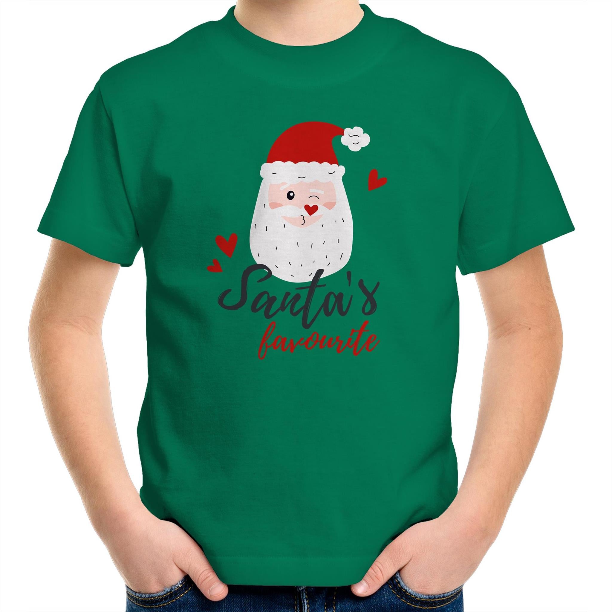 Santa's Favourite - Kids Youth T-Shirt Kelly Green Kids Christmas T-shirt Christmas Printed In Australia