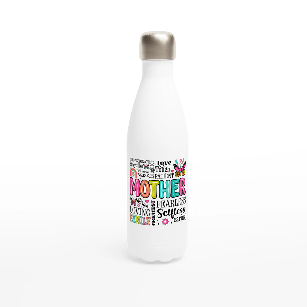 Mother Word Cloud - White 17oz Stainless Steel Water Bottle Default Title White Water Bottle Globally Fulfilled Mum