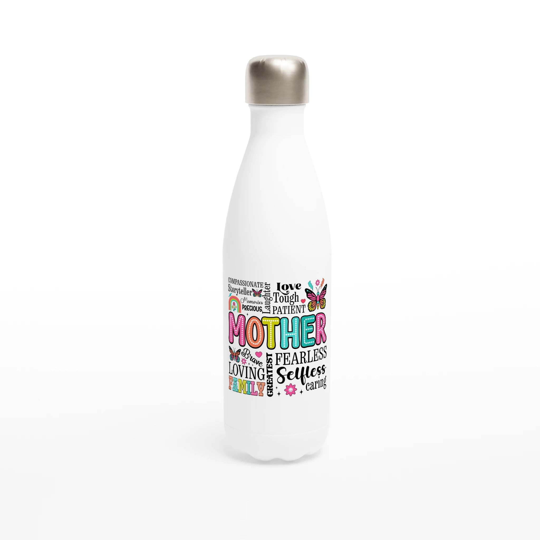 Mother Word Cloud - White 17oz Stainless Steel Water Bottle Default Title White Water Bottle Globally Fulfilled Mum