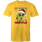 Just Waiting For Christmas, Alien - Mens T-Shirt Yellow Mens Christmas T-shirt Christmas Printed In Australia