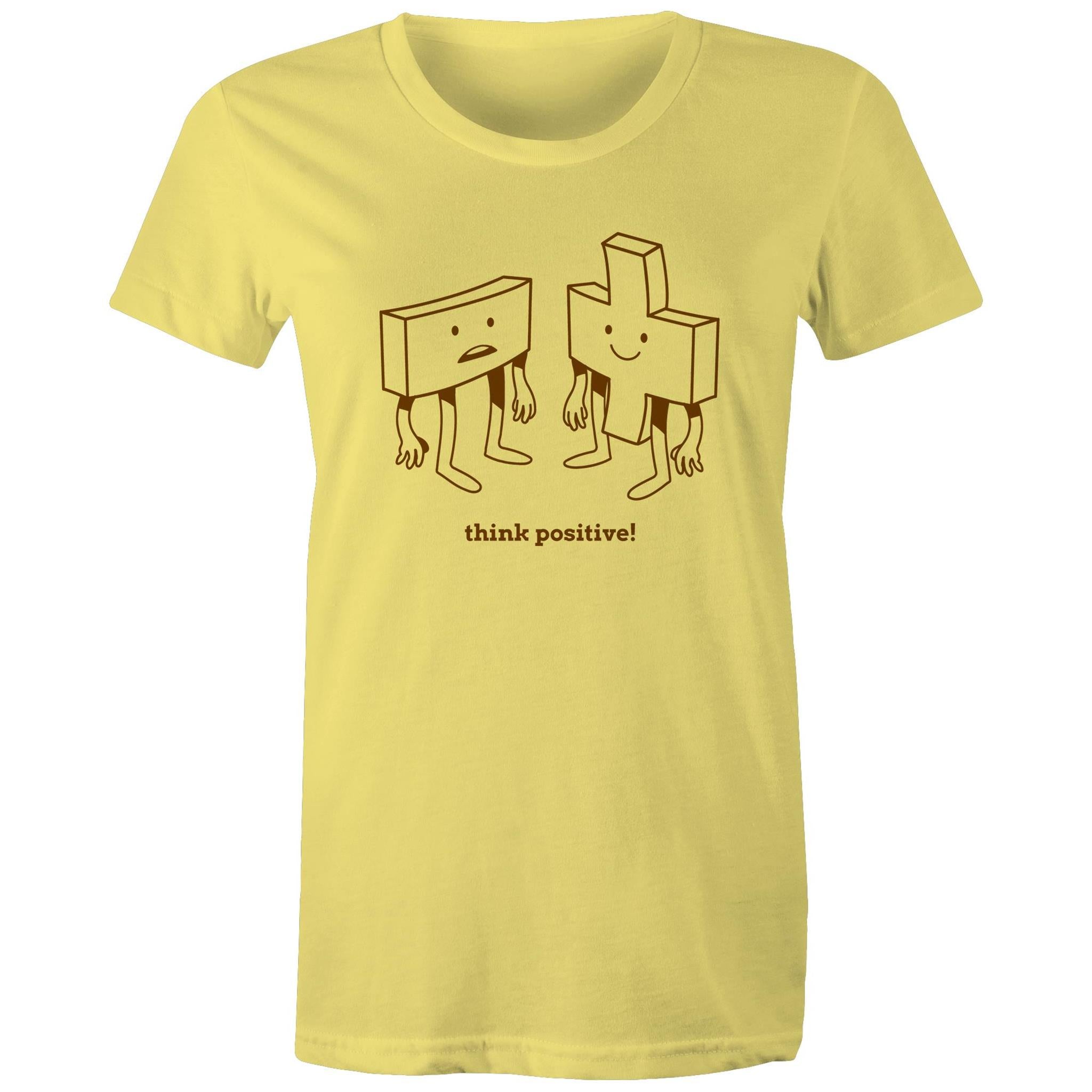 Think Positive, Maths - Womens T-shirt Yellow Womens T-shirt Maths Positivity Printed In Australia