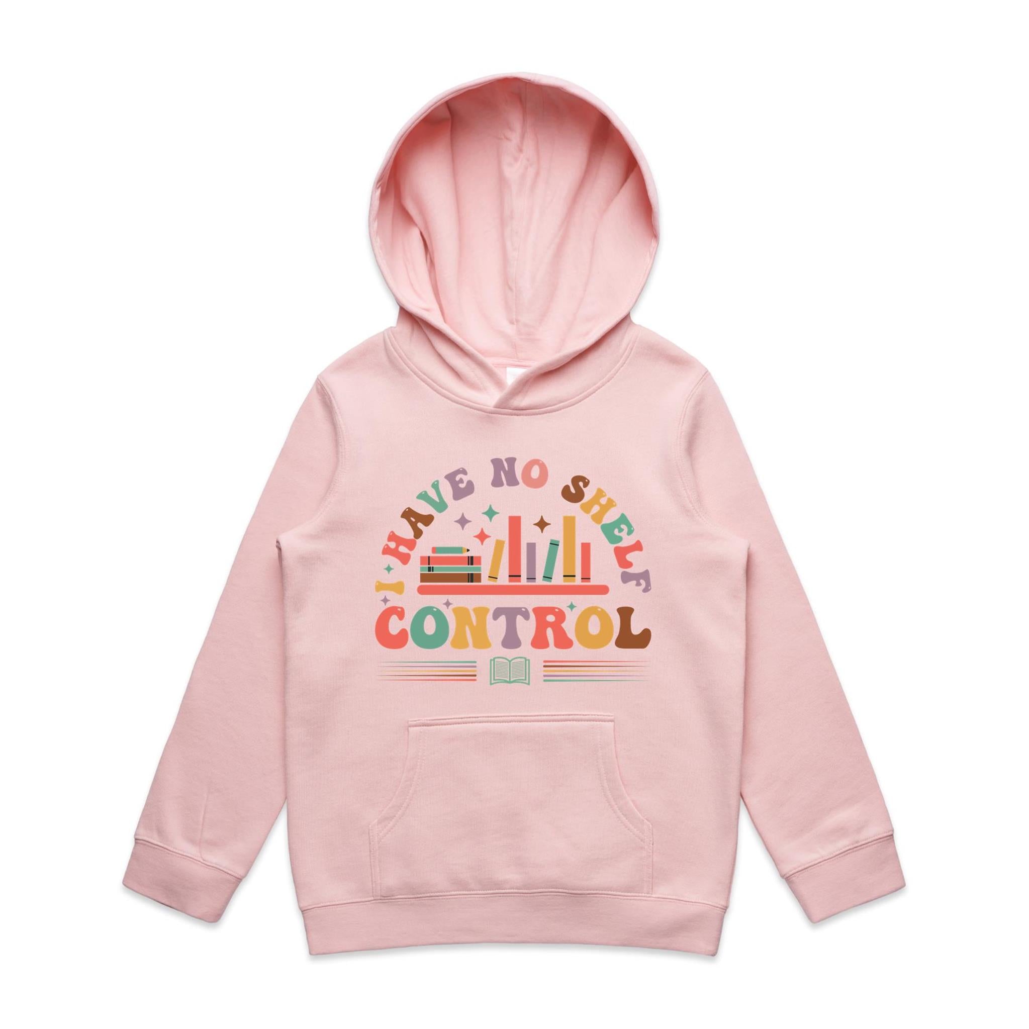 I Have No Shelf Control, Books - Kids Hoodie Pink Kids Hoodie Printed In Australia