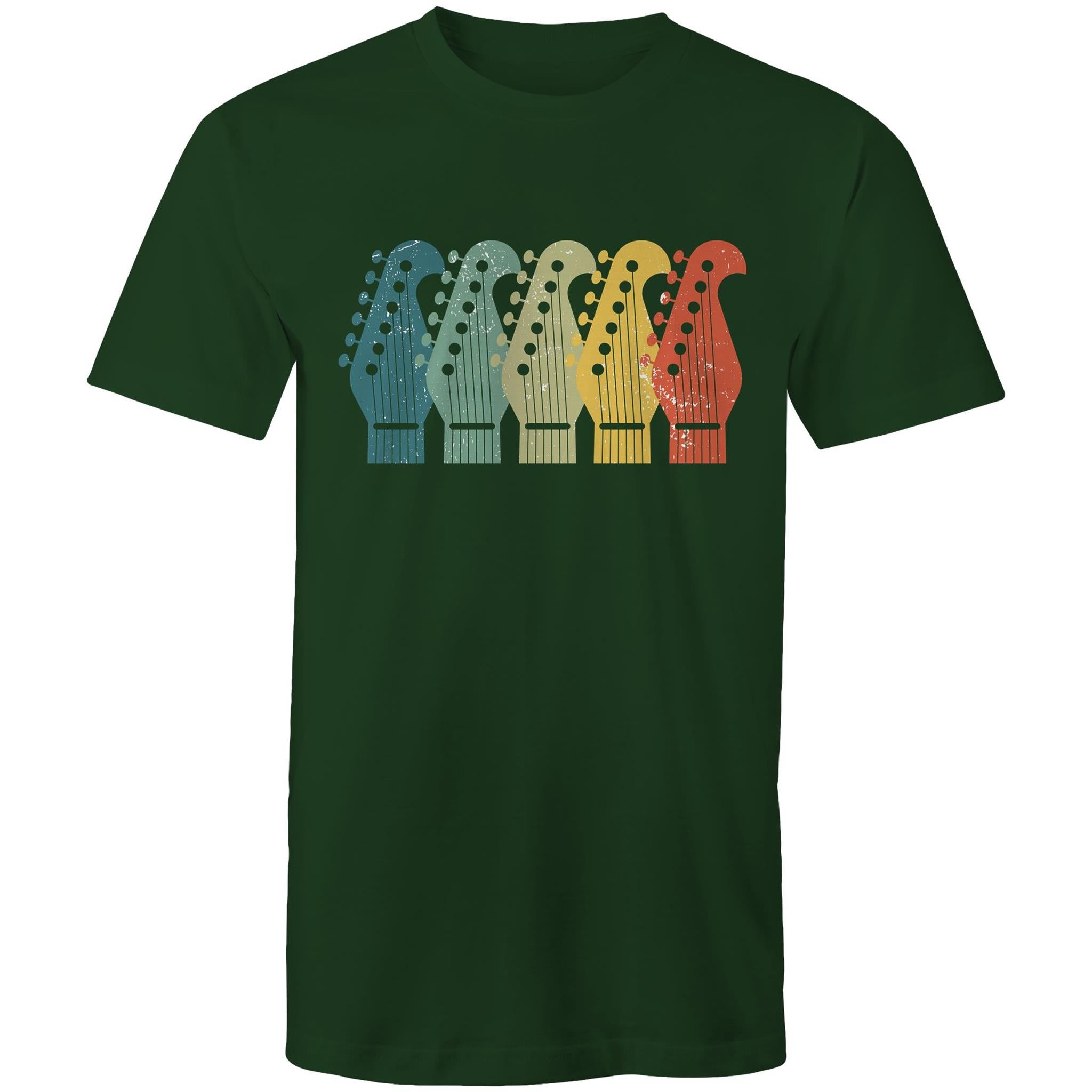 Guitar Headstocks - Mens T-Shirt Forest Green Mens T-shirt Music Printed In Australia