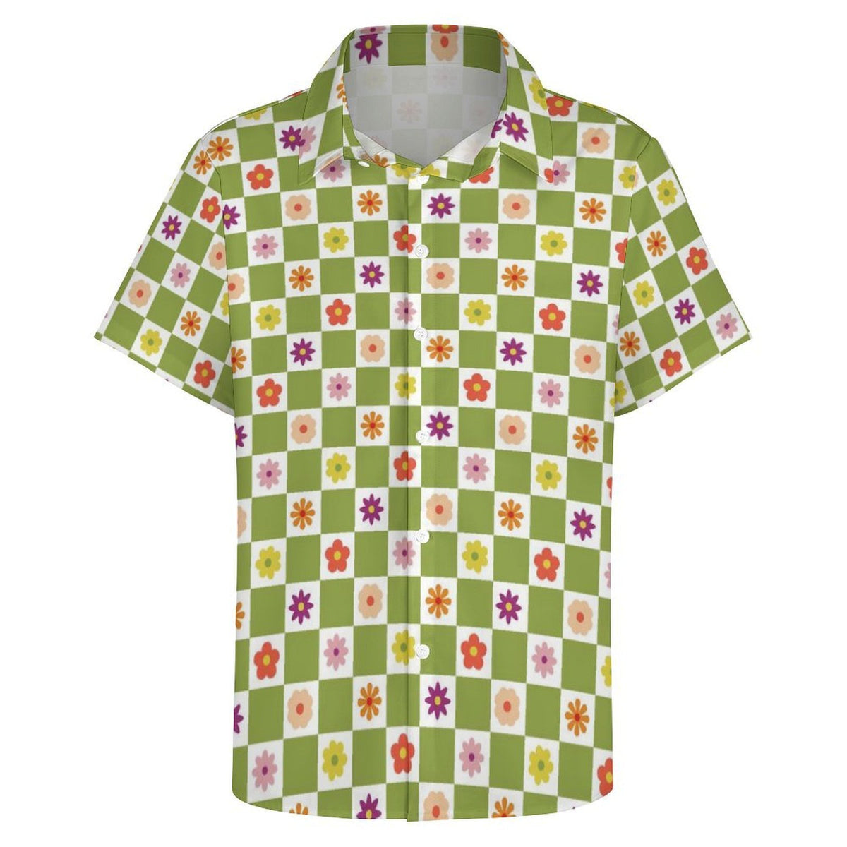 Flower Check Women's Collared Pocketless Short Sleeve Shirt