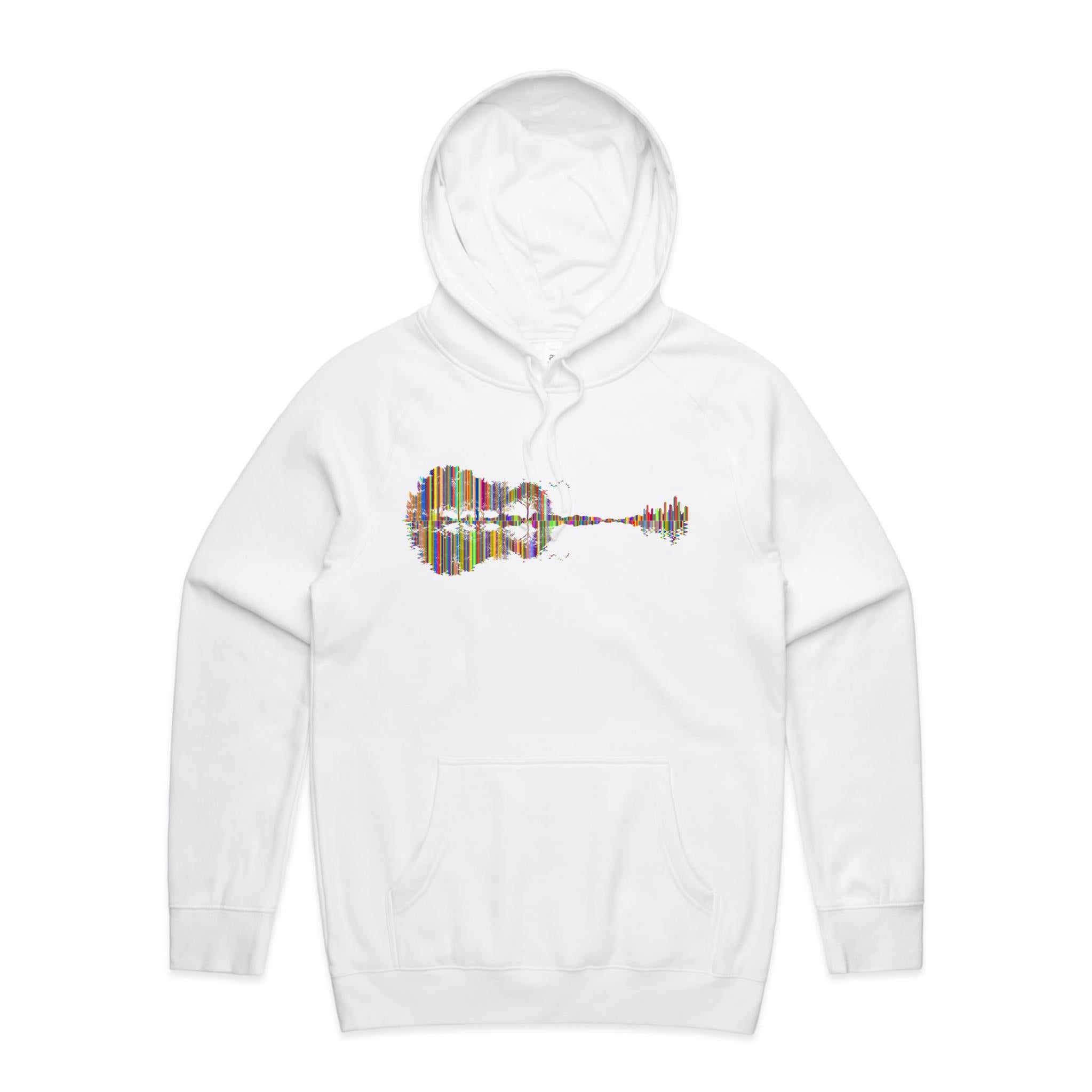 Guitar Reflection In Colour - Mens Hoodie White Mens Hoodie Music Printed In Australia