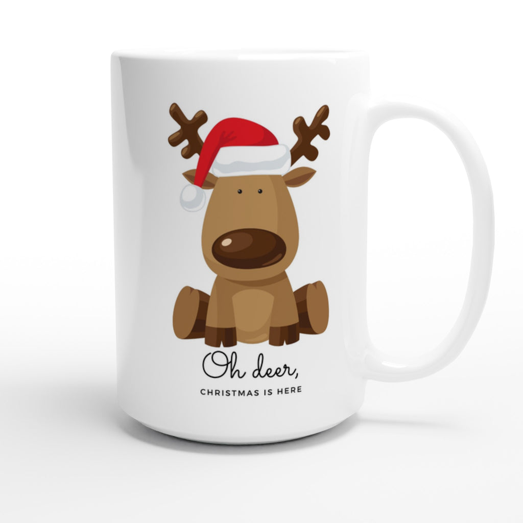 Oh Deer, Christmas Is Here - White 15oz Ceramic Mug Christmas 15oz Mug Christmas Globally Fulfilled