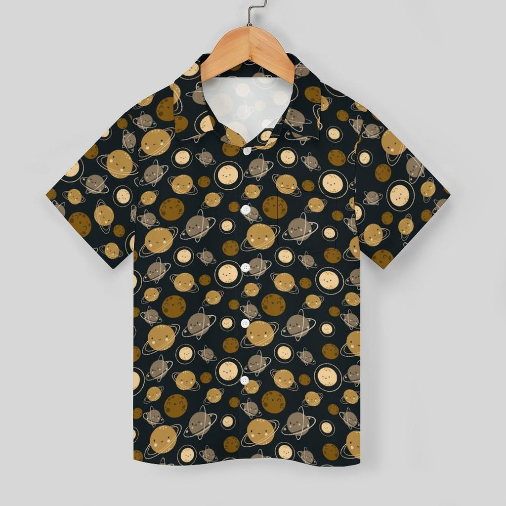 Planets Kids Youth Short Sleeve Button Up Shirt