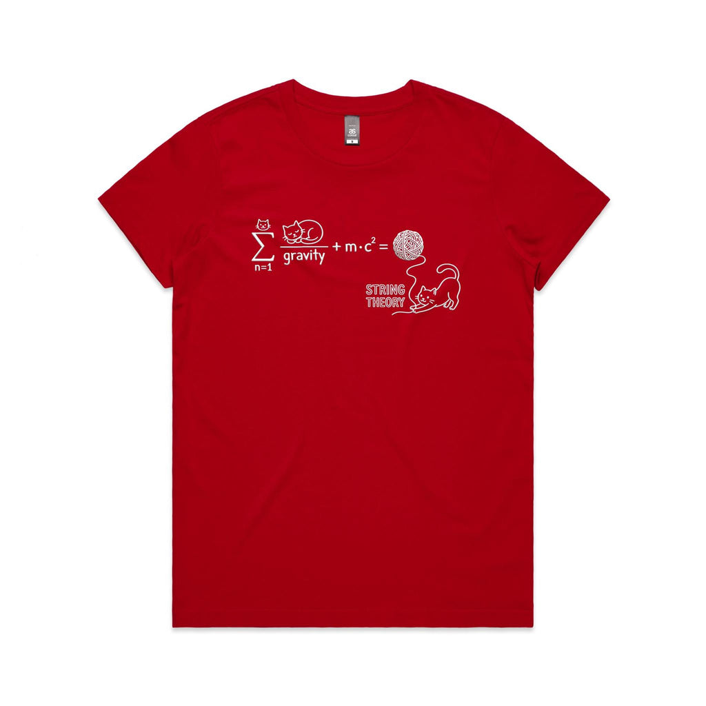 Cat String Theory Physics Women's AS Colour T-shirt Red Womens T-shirt animal Printed In Australia Science