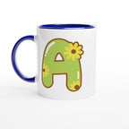 Personalised Initial With Flowers White 11oz Ceramic Mug with Color Inside Ceramic Blue Personalised 11oz Mug customise Globally Fulfilled Name personalise