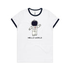 Astronaut, Hello World - Women's Ringer Tee White Navy Womens Ringer T-shirt Printed In Australia Space