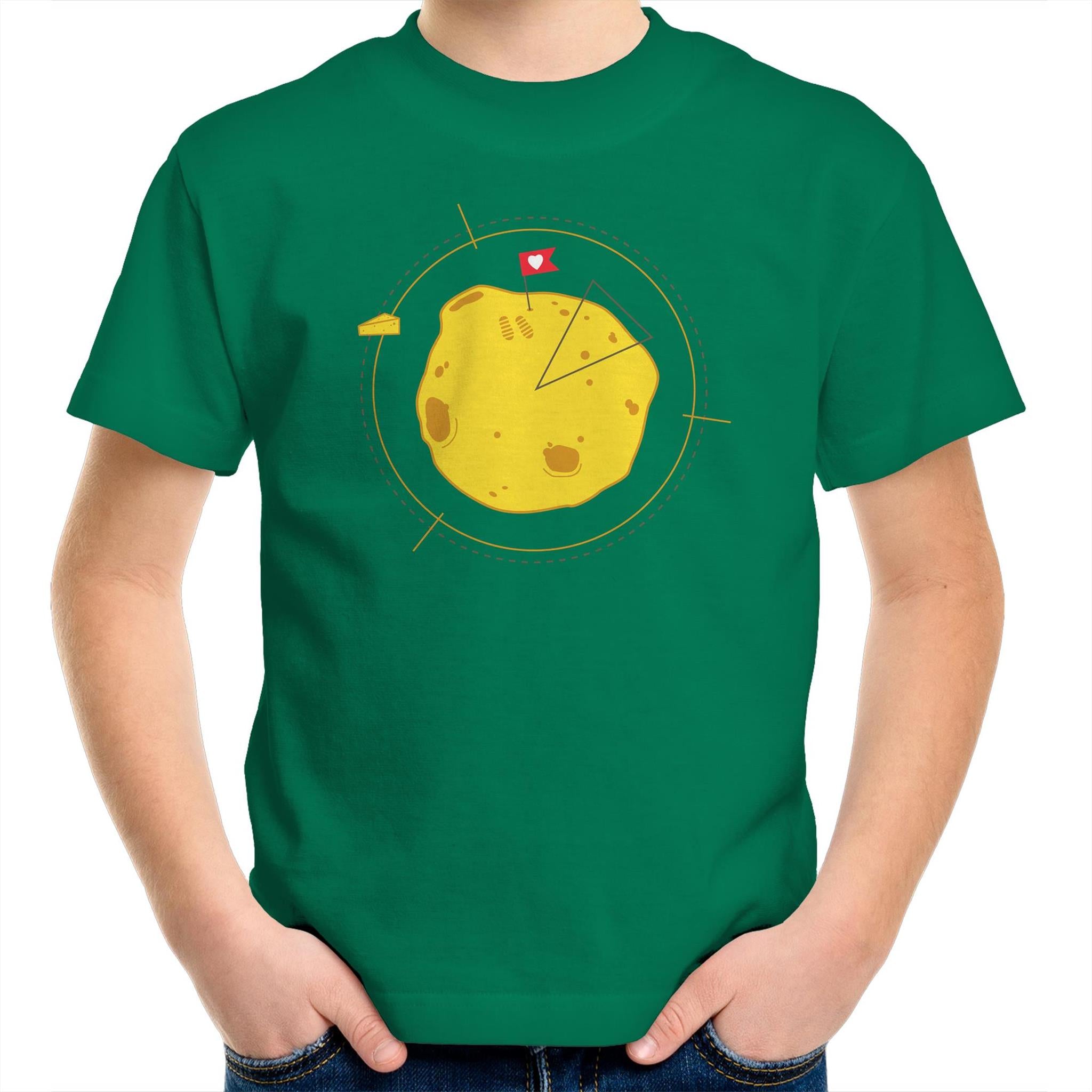 Moon Cheese - Kids Youth T-Shirt Kelly Green Kids Youth T-shirt Food Printed In Australia Space